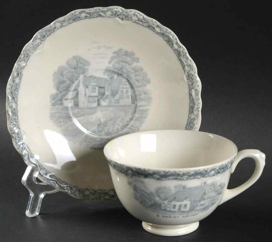 Country Side (Gray) Footed Cup & Saucer Set by Old Hall-1