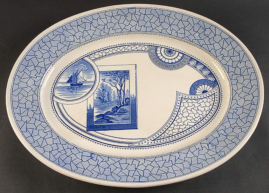 Excelsior Blue 19" Oval Serving Platter by Old Hall-1
