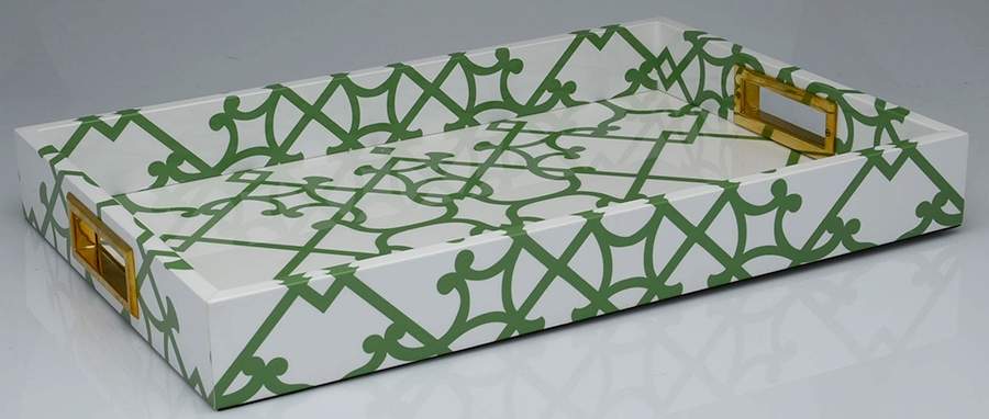New York Botanical Garden Green Wood Rectangular Handled Tray by Oscar De La Renta-1