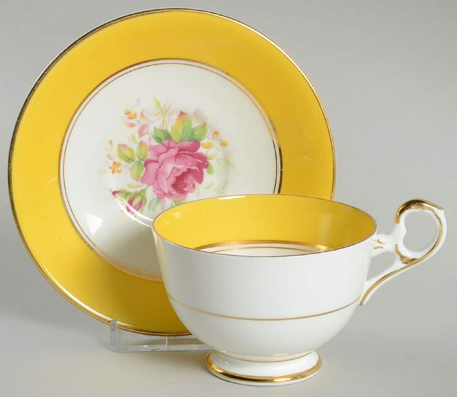 Wetley Rose Yellow Footed Cup & Saucer Set by Old Royal (England)-1
