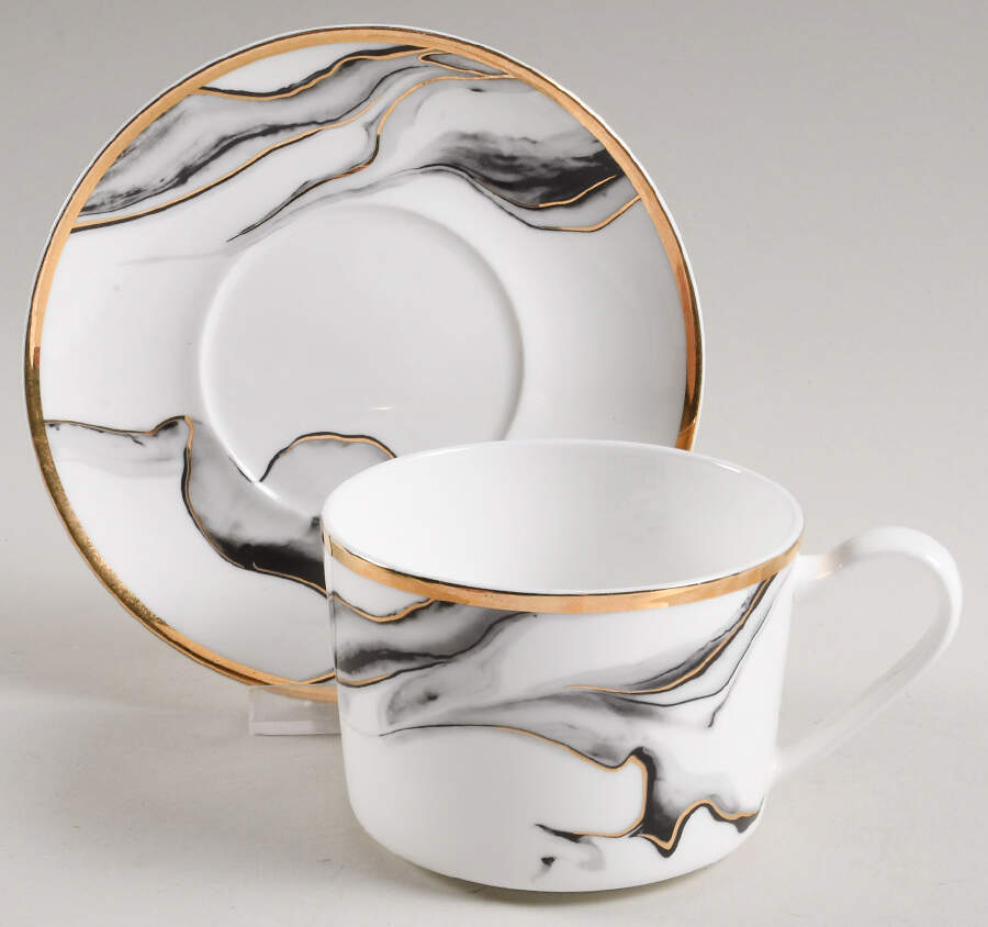 Harper (Gold Trim) Accent Flat Cup & Saucer Set by Olivia & Oliver-1