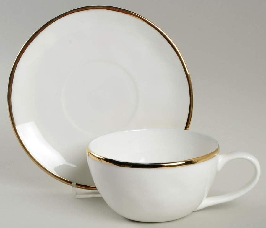 Harper (Gold Trim) Flat Cup & Saucer Set by Olivia & Oliver-1