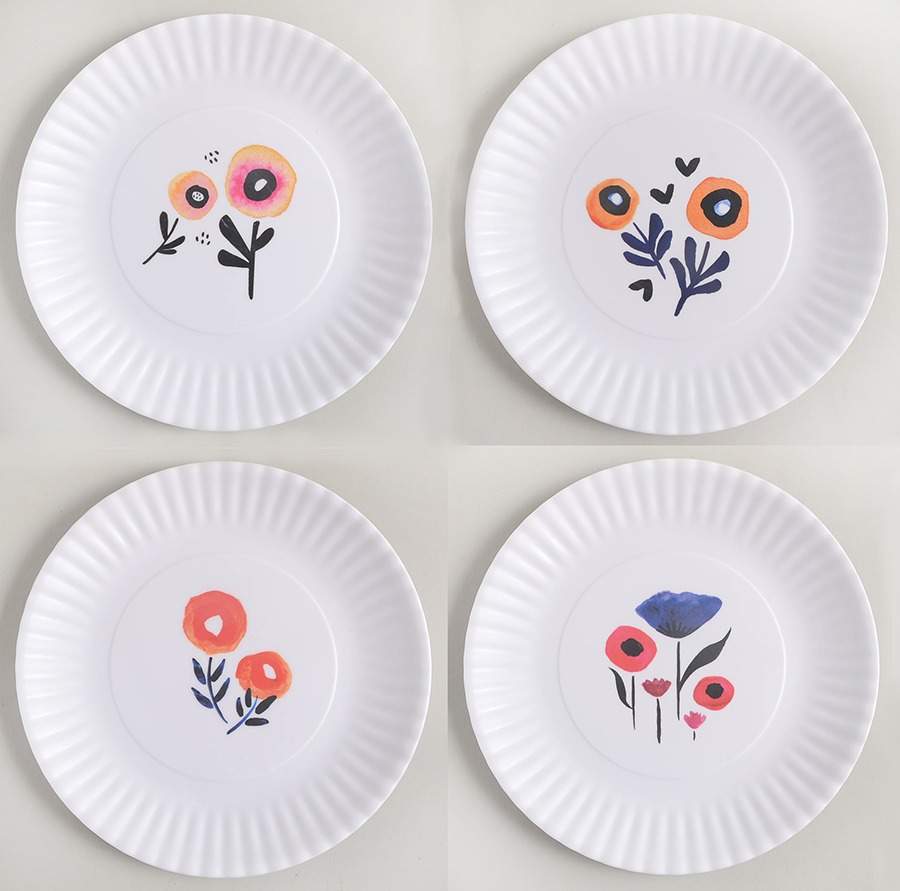 Melamine Dinnerware Salad/Dessert Plate - Set of 4 Motifs by One Hundred 80 Degrees-1