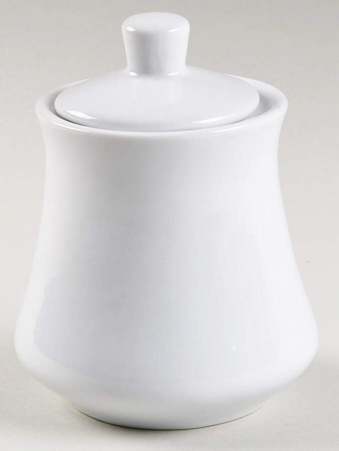Buffalo China (White, Buffalo Mark) Sugar Bowl & Lid by Oneida-1
