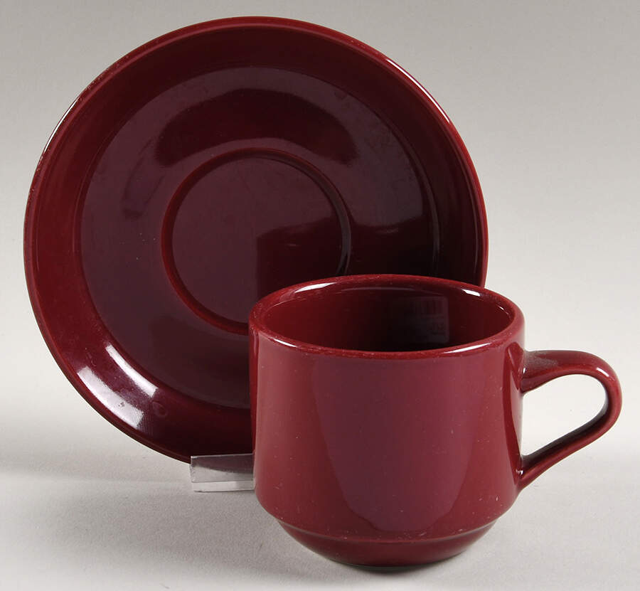 Classic Maroon Flat Cup & Saucer Set by Oneida-1