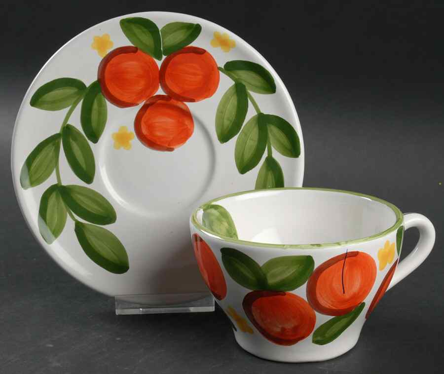 Tangerine Flat Cup & Saucer Set by Presenttense-1