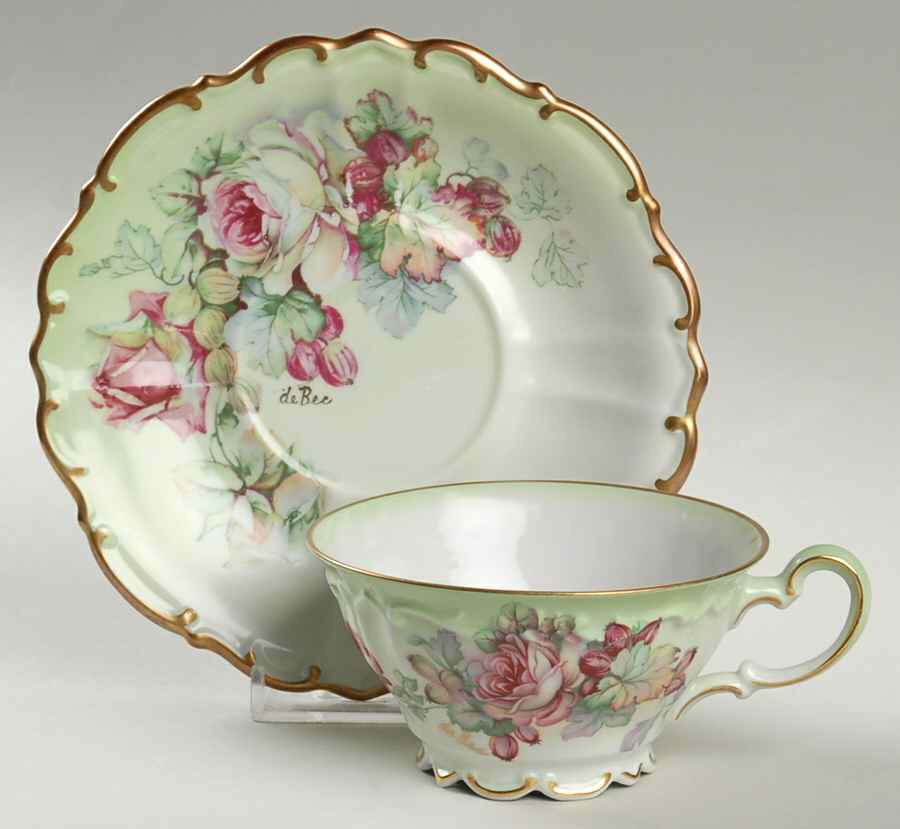 Imperial Green Footed Cup & Saucer Set by Parbus-1