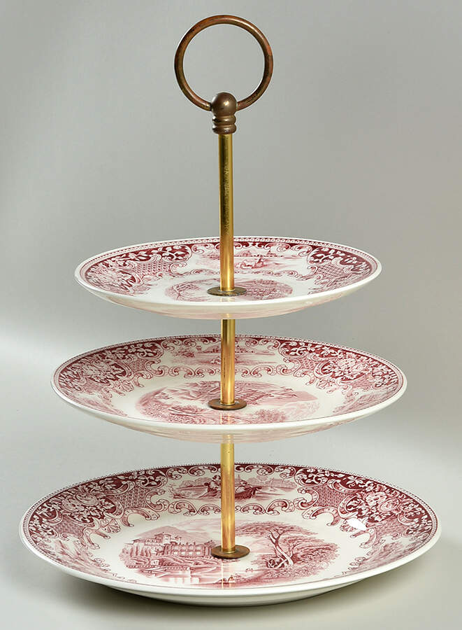 Cambridge Old England Maroon 3-Tiered Serving Tray (DP, SP, BB) by Petrus Regout & Co-1