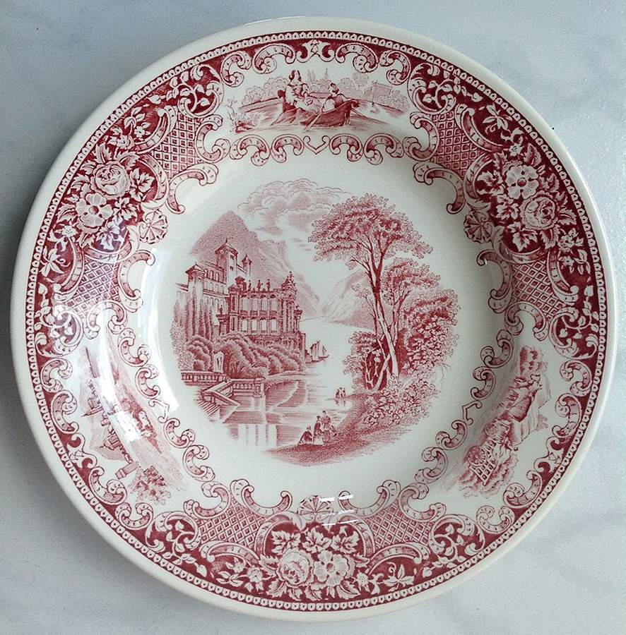 Cambridge Old England Maroon Large Rim Soup Bowl by Petrus Regout & Co-1