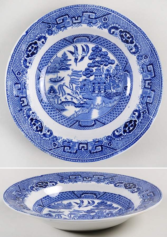 Willow Large Rim Soup Bowl by Petrus Regout & Co-1