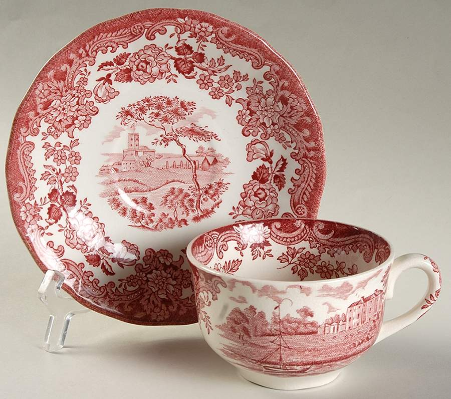 Avon Scenes Red Flat Cup & Saucer Set by Palissy-1