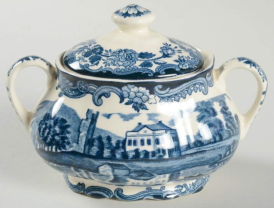 Avon Scenes Blue Sugar Bowl & Lid by Palissy-1