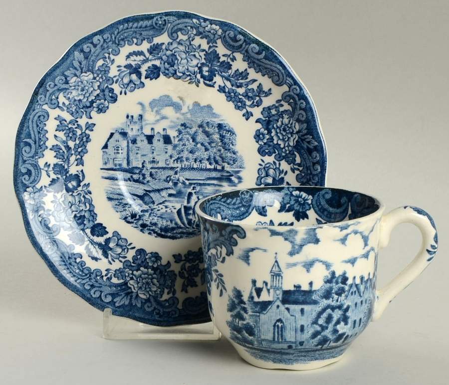 Avon Scenes Blue Flat Demitasse Cup & Saucer Set by Palissy-1