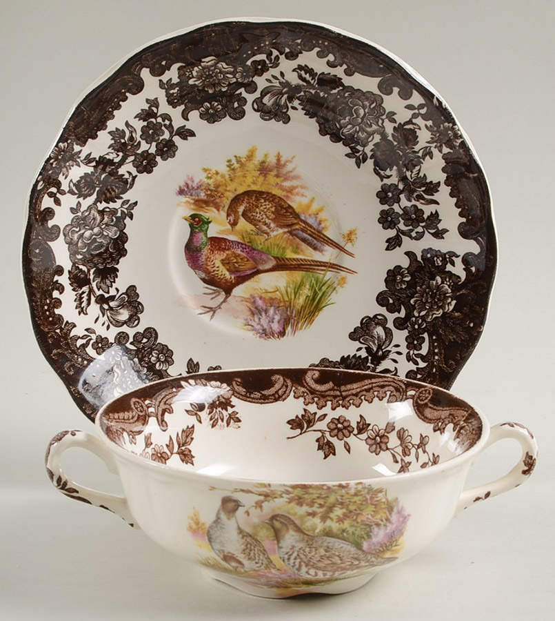 Game Series (Birds) Flat Cream Soup & Saucer Set by Palissy-1