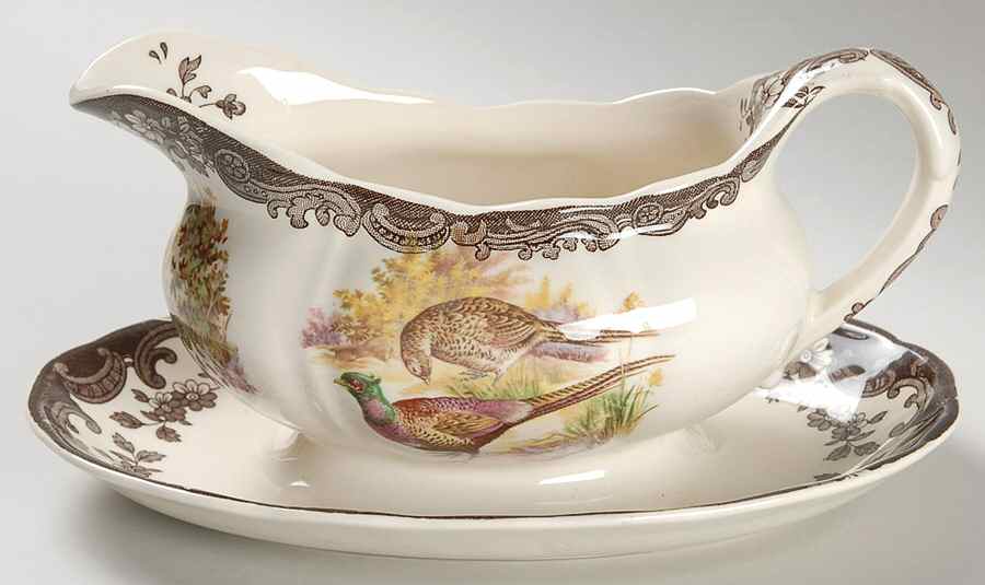 Game Series (Birds) Gravy Boat with Attached Underplate by Palissy-1