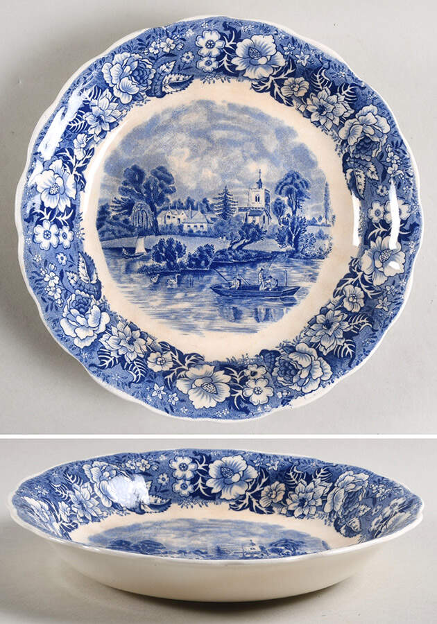 Thames River Scenes Blue Coupe Soup Bowl by Palissy-1