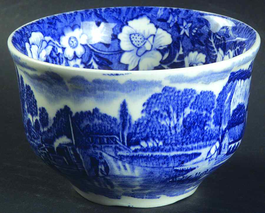 Thames River Scenes Blue Open Sugar Bowl by Palissy-1