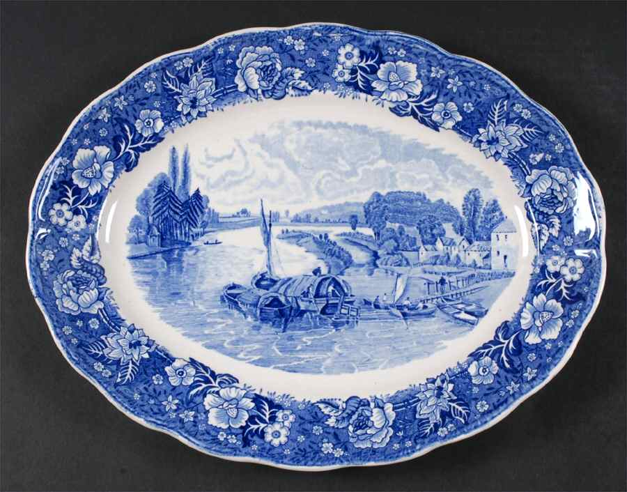 Thames River Scenes Blue 14" Oval Serving Platter by Palissy-1