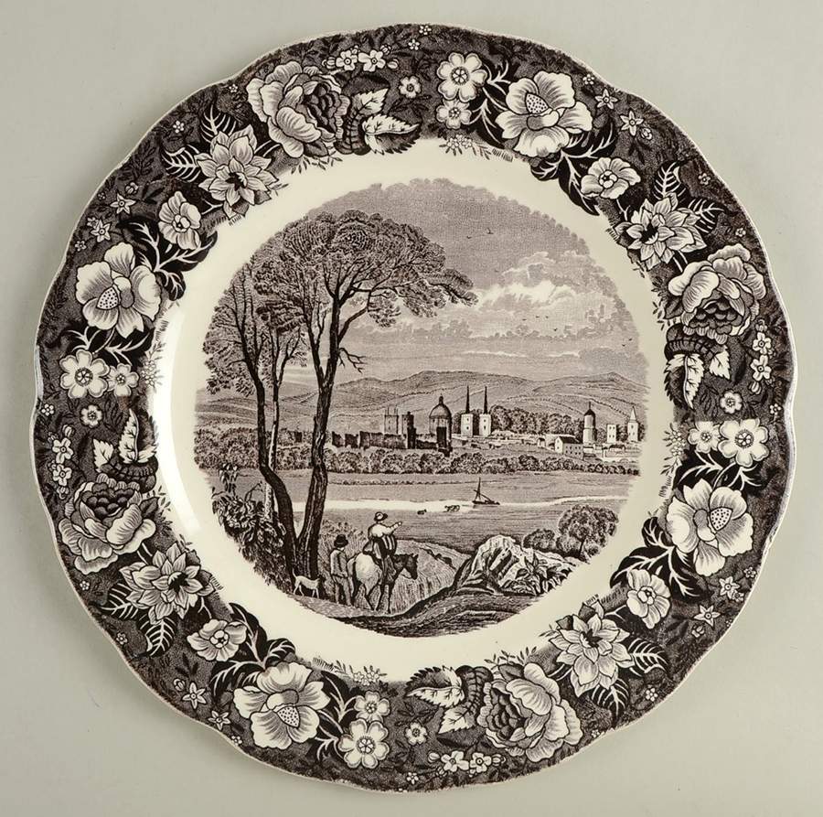 Thames River Scenes Black Service Plate (Charger) by Palissy-1