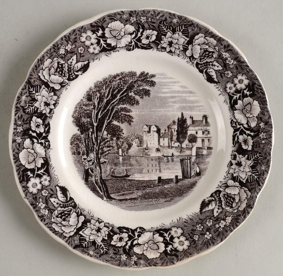 Thames River Scenes Black Bread & Butter Plate by Palissy-1