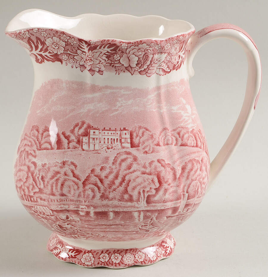 Thames River Scenes Pink 32 Oz Pitcher by Palissy-1