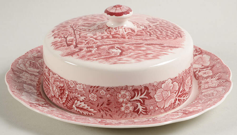 Thames River Scenes Pink Round Covered Butter by Palissy-1