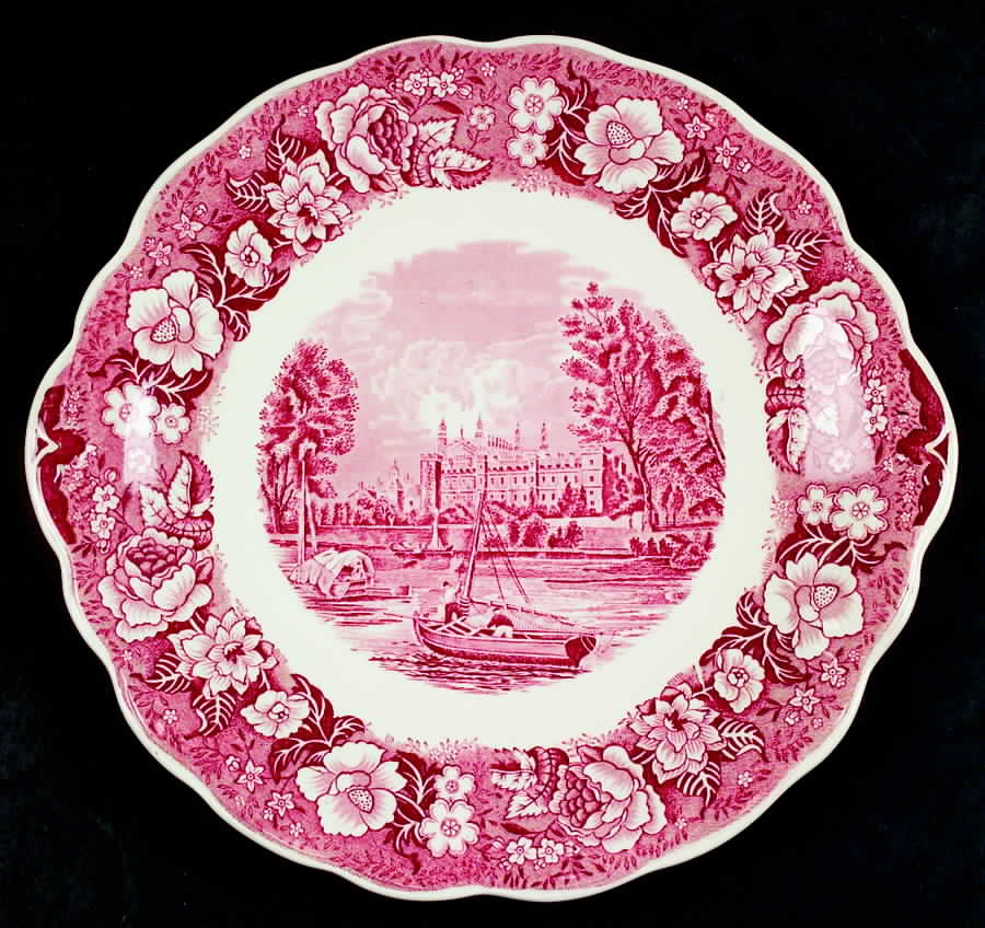 Thames River Scenes Pink Handled Cake Plate by Palissy-1