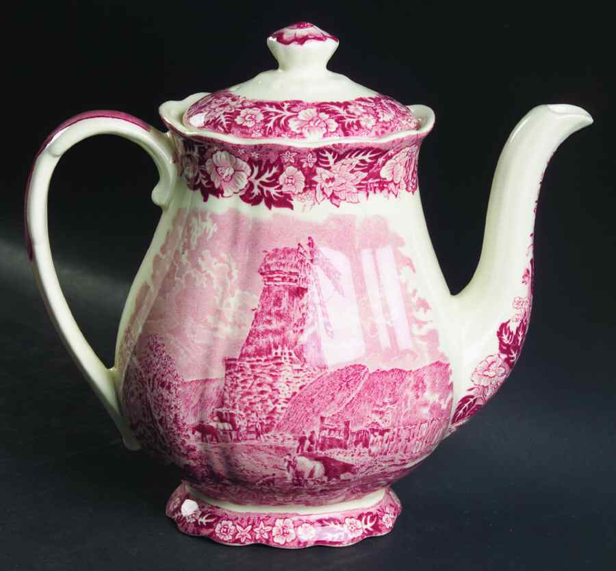 Thames River Scenes Pink Coffee Pot & Lid by Palissy-1
