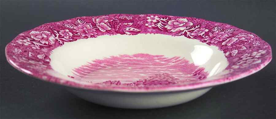 Thames River Scenes Pink Large Rim Soup Bowl by Palissy-1