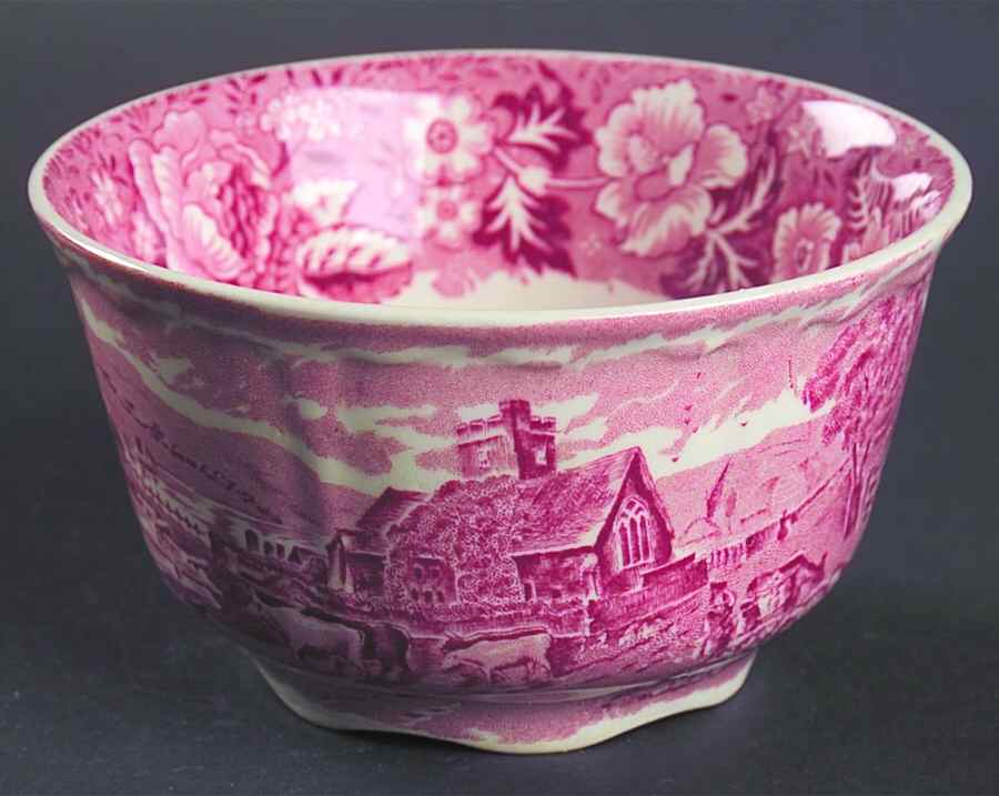 Thames River Scenes Pink Open Sugar Bowl by Palissy-1