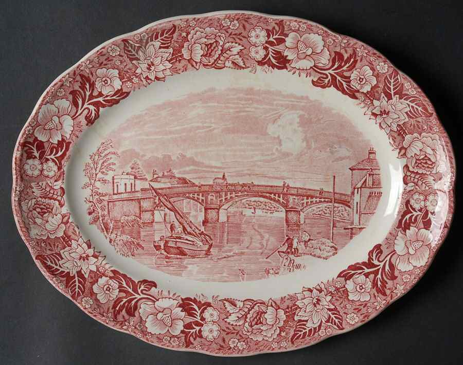 Thames River Scenes Pink 10" Oval Serving Platter by Palissy-1
