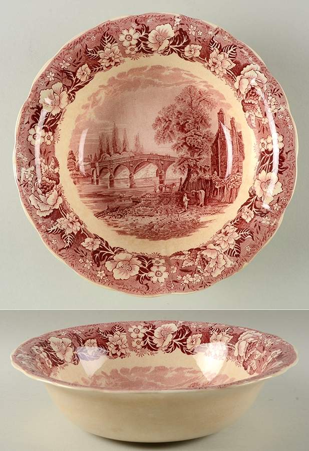 Thames River Scenes Pink 9" Round Vegetable Bowl by Palissy-1