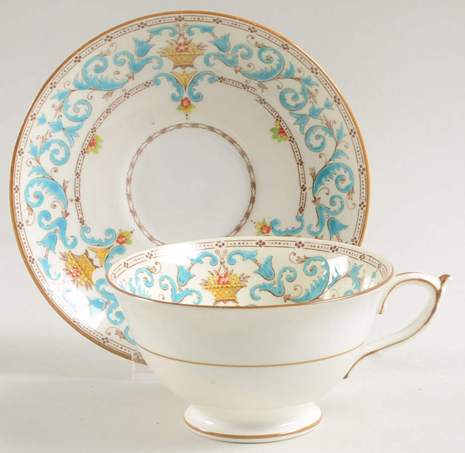 Adam (Aqua Scrolls) Footed Cup & Saucer Set by Paragon-1