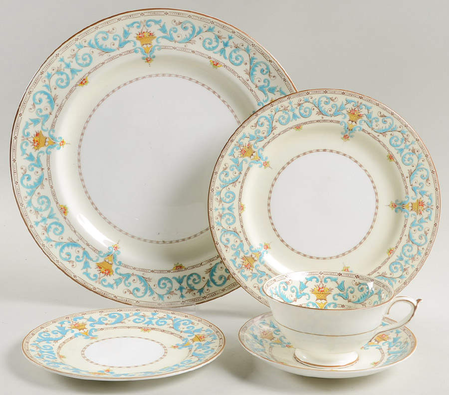 Adam (Aqua Scrolls) 5 Piece Place Setting by Paragon-1