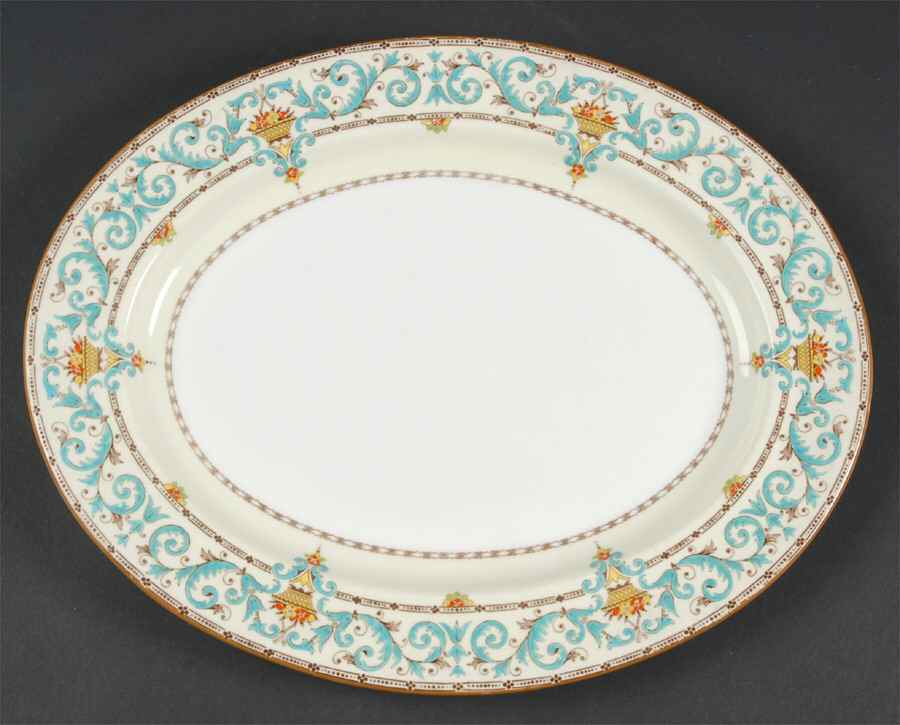 Adam (Aqua Scrolls) 12" Oval Serving Platter by Paragon-1