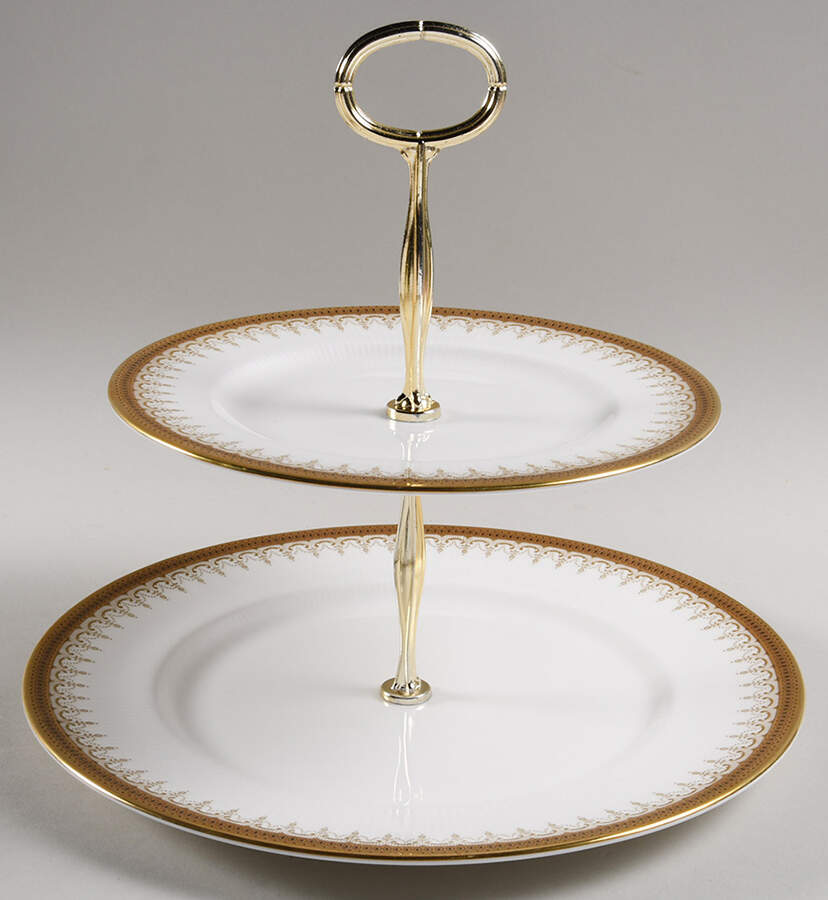 Athena (Gold Border with Black Dots) 6 5/8"-10"  2 Tiered Serving Tray (Dp, Sp) HC by Paragon-1