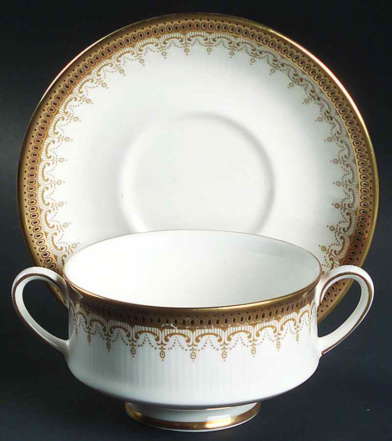 Athena (Gold Border with Black Dots) Footed Cream Soup Bowl & Saucer Set by Paragon-1