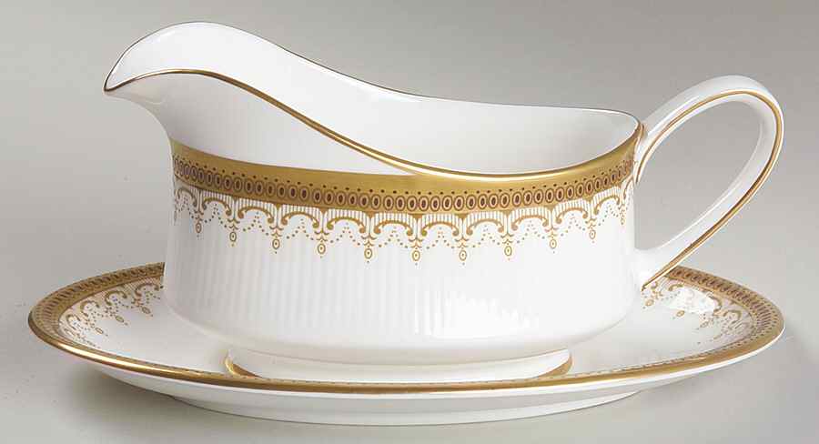 Athena (Gold Border with Black Dots) Gravy Boat & Underplate by Paragon-1