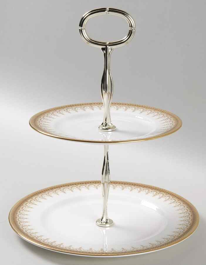 Athena (Gold Border with Black Dots) 2-Tiered Serving Tray (Salad & Bread/Butter Plate) by Paragon-1