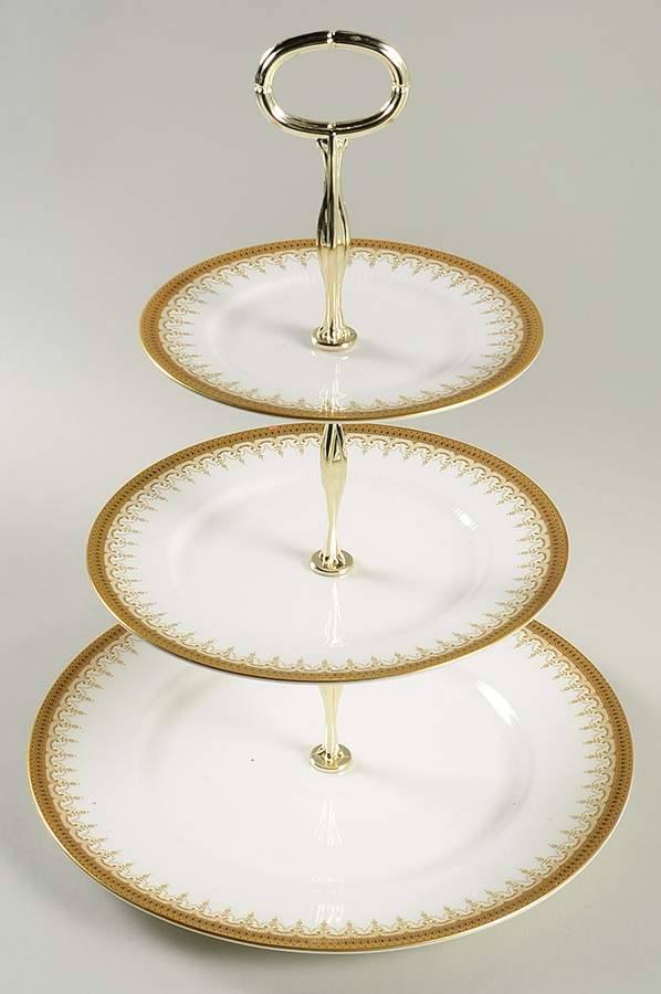 Athena (Gold Border with Black Dots) 3-Tiered Serving Tray (DP, SP, BB) by Paragon-1