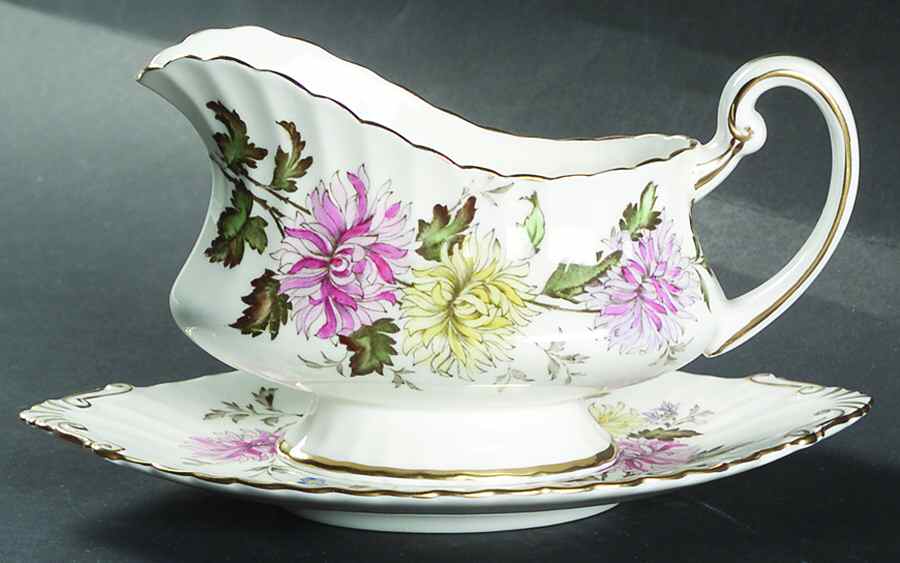 Autumn Glory (Pink & Yellow Flowers) Gravy Boat & Underplate by Paragon-1