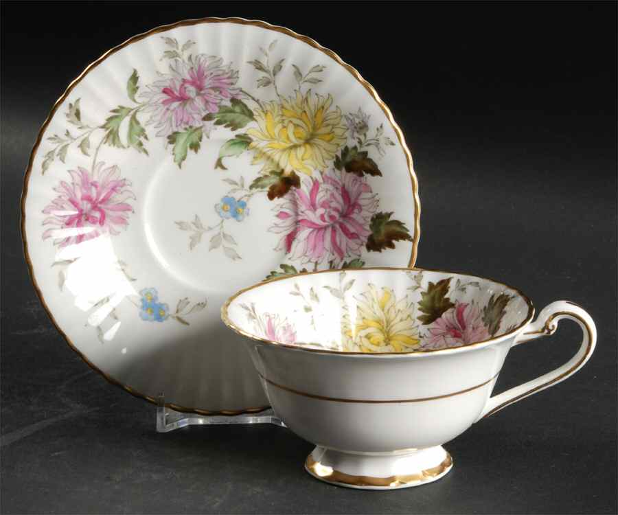 Autumn Glory (Pink & Yellow Flowers) Footed Cup & Saucer Set by Paragon-1