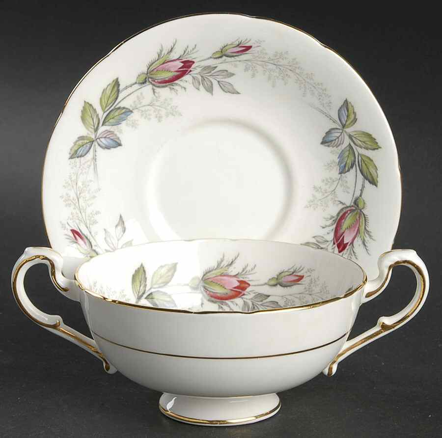 Bridal Rose Footed Cream Soup Bowl & Saucer Set by Paragon-1