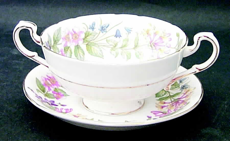 Country Lane (Scalloped Flat Rim) Footed Cream Soup Bowl & Saucer Set by Paragon-1