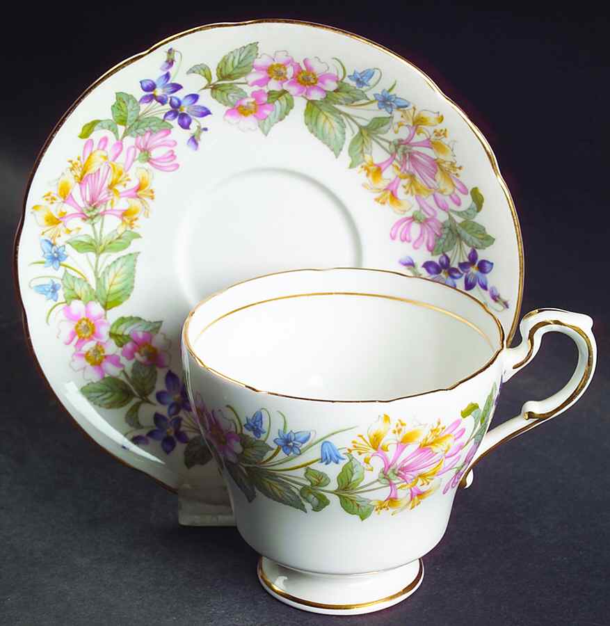 Country Lane (Scalloped Flat Rim) Footed Cup & Saucer Set by Paragon-1