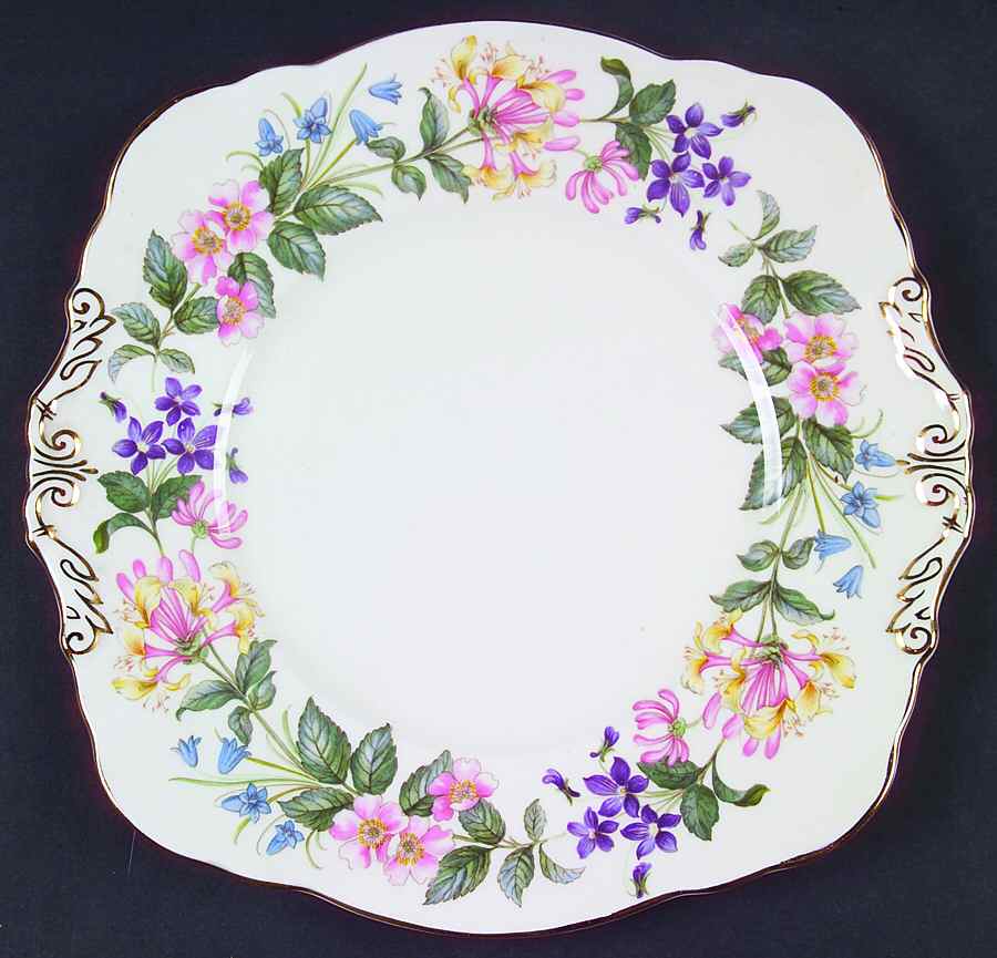 Country Lane (Scalloped Flat Rim) Square Handled Cake Plate by Paragon-1