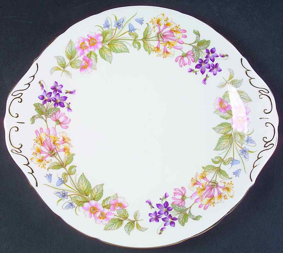 Country Lane (Scalloped Flat Rim) Handled Cake Plate by Paragon-1