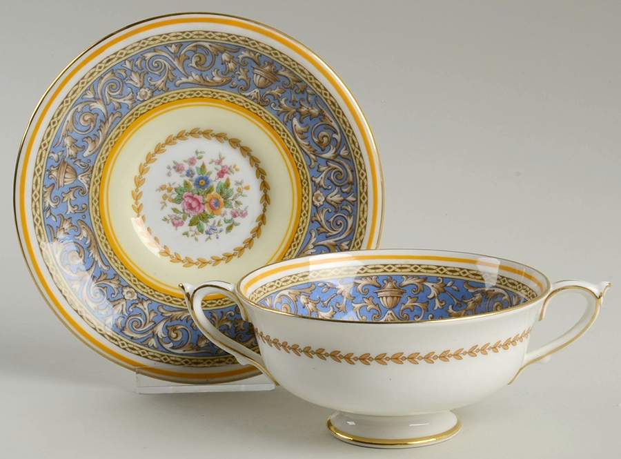 Corinthian Blue Footed Cream Soup Bowl & Saucer Set by Paragon-1