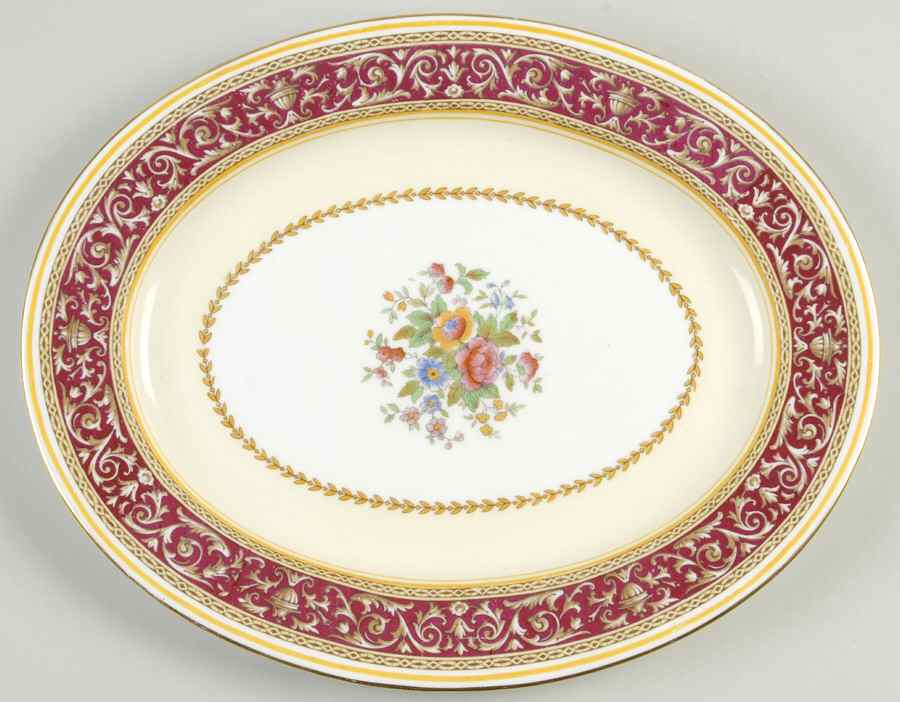 Corinthian Maroon (Gold Trim) 12" Oval Serving Platter by Paragon-1