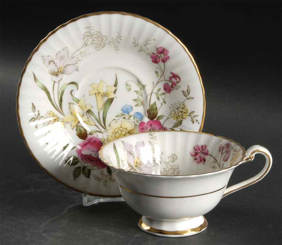 Dubarry (Fluted, Flowers on Side) Footed Cup & Saucer Set by Paragon-1